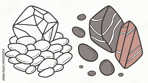 A vector graphic illustration of a pile of stones and precious gems in a minimalist flat design style