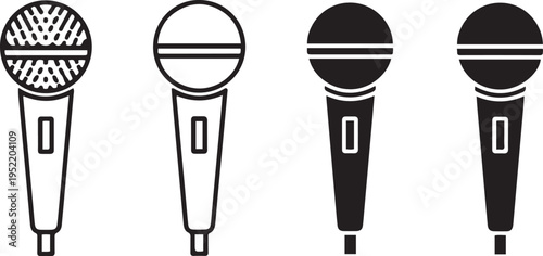 Four black and white microphone in a row audio sound 1 music singing