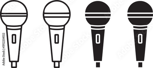 Four black and white microphone in a row audio sound 2 music