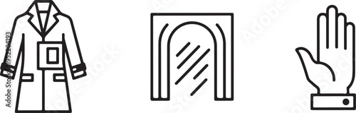 Lab Coat Mirror and Hand Icons Representing Science Reflection and Action Isolated on white background