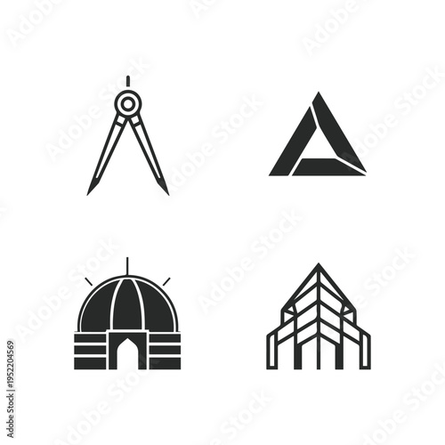 Monochrome Icons For Architecture Engineering And Geometric Design