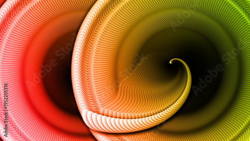 Abstract 3d gradient spiral tubes wave pattern red yellow green
