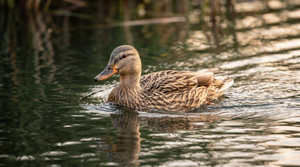 female mallard duck in the water photography picture 4k 