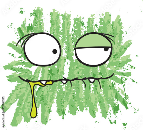Funny green monster character with goofy face and drooling expression