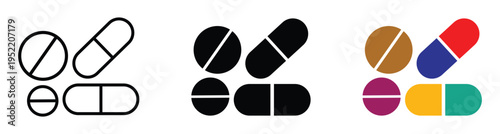 pills and capsule icon vector set. medicine sign. drug sign and symbol. icon design for app and website. vector illustration and transparent PNG.