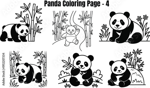 Black and white panda with bamboo plants pandas bear 1