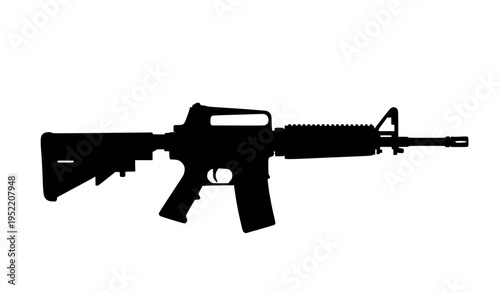 Modern Assault Rifle Black Silhouette Flat Vector Illustration Isolated on White