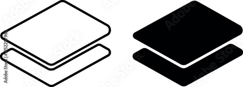 Two Layered Square Icons One Black Filled, One White Outline with Stacked Effect