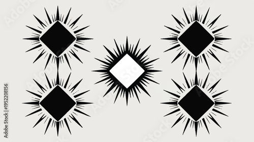 blackandwhite diamond shapes with spiky outlines on gray background