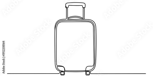One Line Drawing of Travel Suitcase with Wheels and Handle