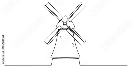One Line Drawing of Traditional Windmill for Dutch Landscape Art