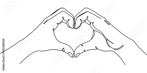One Line Drawing of Hands Making Heart Shape For Love