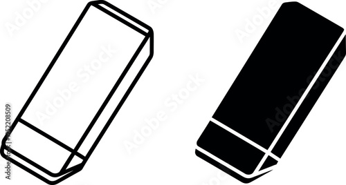White and Black Eraser Icons Two Rubber Erasers with Rounded Corners on White Background