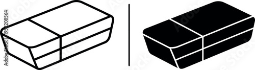 Two Eraser Icons Outline and Solid Fill of a School Supply on White Background