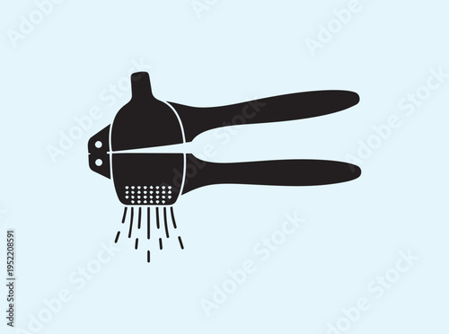 Modern culinary logo element showing an active garlic grind and garnish