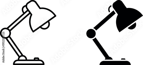 Desk Lamp Icon Set Adjustable Lighting, Office Lamp Clipart, Black and White Design Elements
