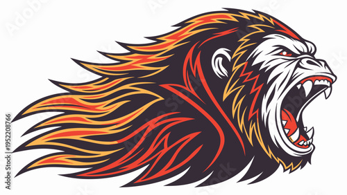 “Flaming Gorilla Head Logo, Angry Ape Mascot with Fire Effect, Esports Gaming Vector Illustration”