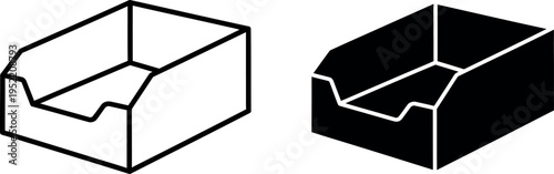 Two Storage Bins Illustration One Outline Style, One Solid Fill Style in Black and White