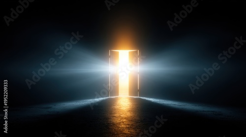 Mysterious Doorway: Radiant Light Beckons in the Darkness of Uncertainty