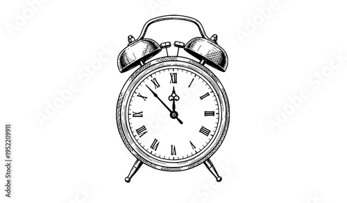 Alarm clock hand drawn sketch vintage time vector illustration