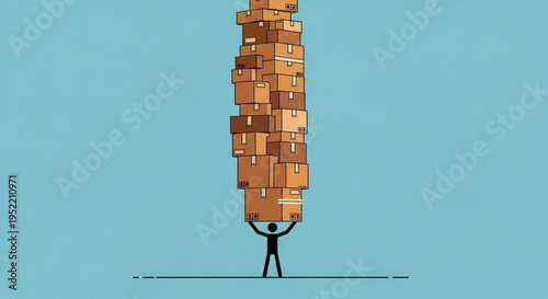 Man Carrying Tall Stack of Cardboard Boxes.