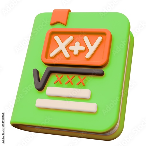 Photos Green math book 3d icon with algebra equations and square root symbol for educat