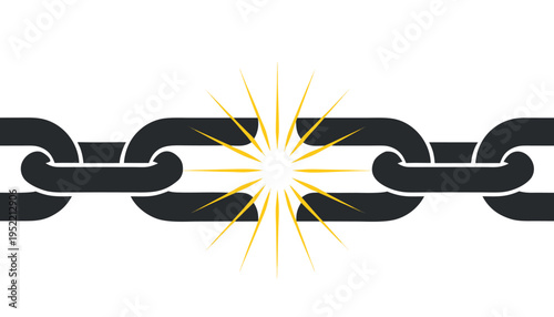 Broken Chains Vector Icon: Shattered Metal Links with Yellow Light Burst for Freedom and Liberation