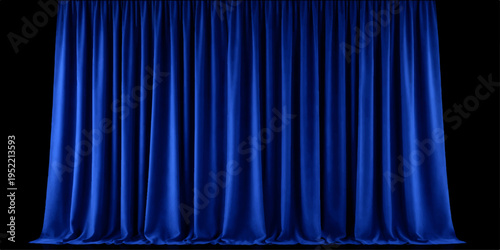 Luminous spotlights illuminate the rich velvet texture of blue stage curtains against a dark backdrop, creating an elegant textile frame for an opera or theater performance