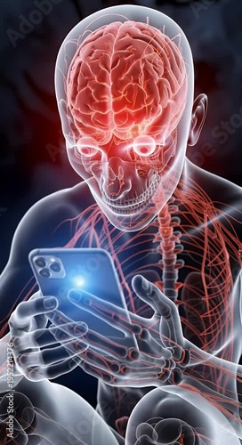 Human brain anatomy with digital device connection healthcare concept
