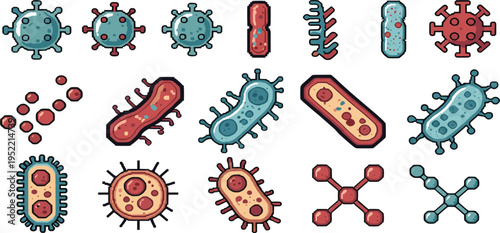 Colorful Cartoon Bacteria and Virus Microorganism Set with Germ Cells Pathogens and Microbes Medical Microbiology Vector Illustration