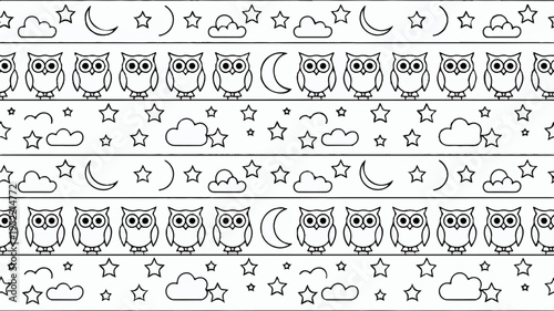 Owl and night sky pattern with stars and clouds