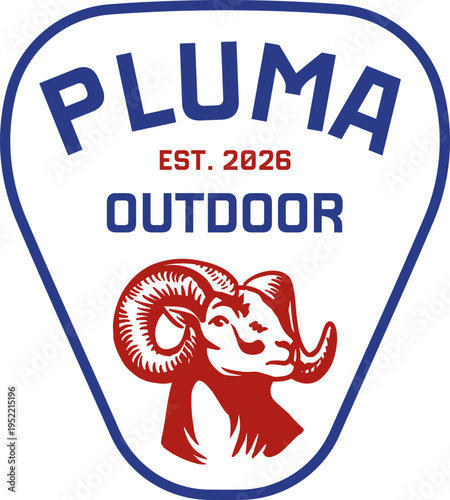 Logo design featuring a mountain goat illustration with the brand name, suitable for outdoor and adventure branding.