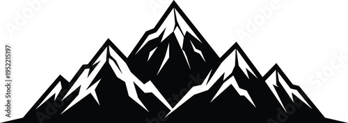 Mountain silhouette illustration, abstract alpine landscape, black and white peak design, nature wilderness concept, adventure travel symbol, outdoor exploration graphic, minimal style artwork