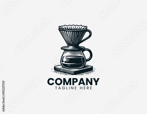 Pour over coffee dripper and server black vector logo illustration isolated on white background