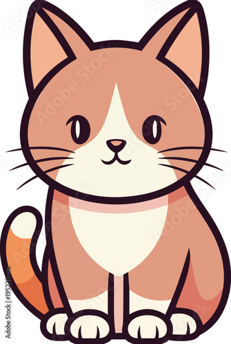 Cute Sitting Orange Tabby Cat with Collar Cartoon