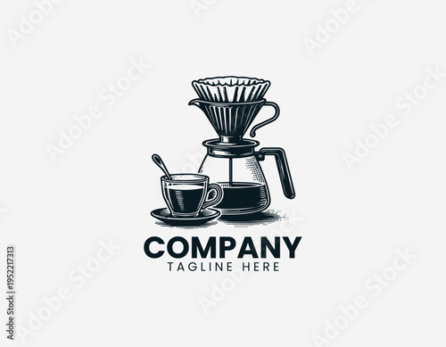 Pour over coffee dripper and server black vector logo illustration isolated on white background