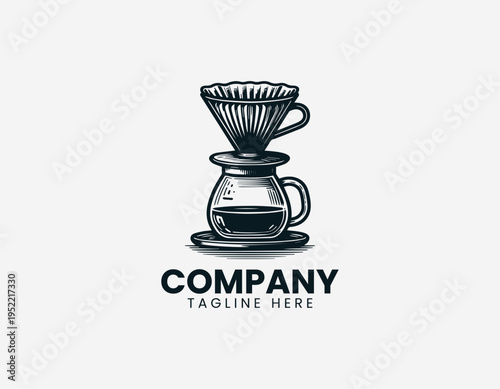 Pour over coffee dripper and server black vector logo illustration isolated on white background