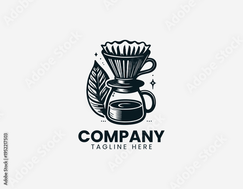 Pour over coffee dripper and server black vector logo illustration isolated on white background