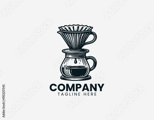 Pour over coffee dripper and server black vector logo illustration isolated on white background