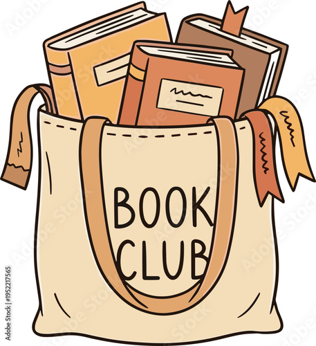 A tote bag overflowing with books for a book club meeting indoors