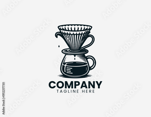 Pour over coffee dripper and server black vector logo illustration isolated on white background