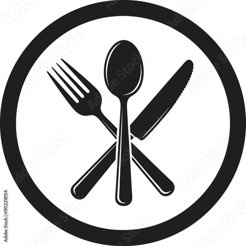 Cutlery set in circle silhouette