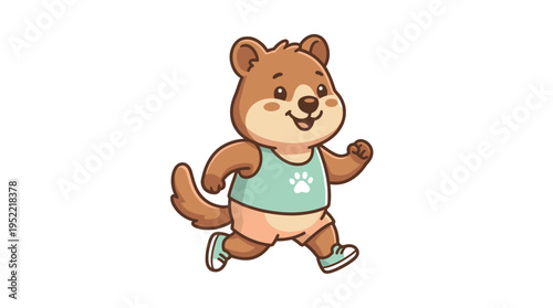 Cheerful and adorable quokka cartoon character jogging happily, showcasing a healthy and active lifestyle with a cute smile, perfect for children's designs