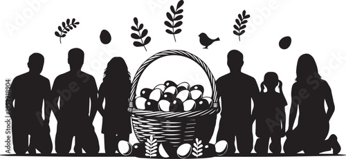 Family Easter Celebration Silhouette Vector Illustration Set