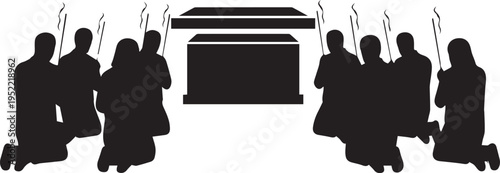 Mourning people silhouette illustration at funeral ceremony vector