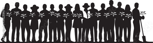 Group of people holding plants silhouette illustration vector