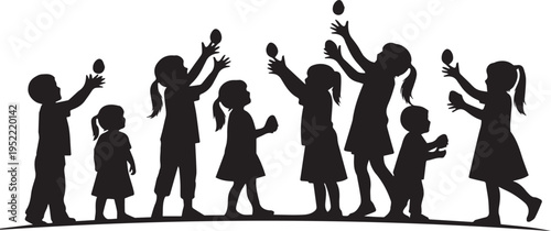 Children Playing with Eggs Silhouette Vector Illustration Set