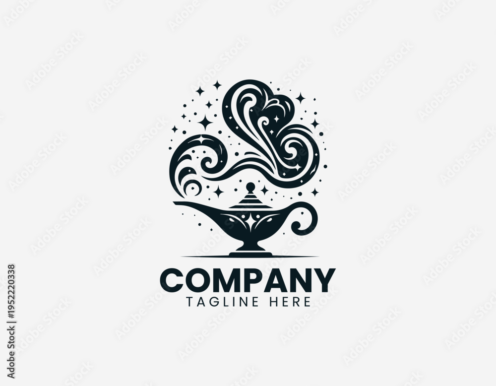 Fototapeta premium Magic genie lamp with mystical smoke in clean modern fantasy vector illustration style