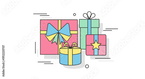 Celebration Gift Boxes with Ribbons and Bows - Flat Design