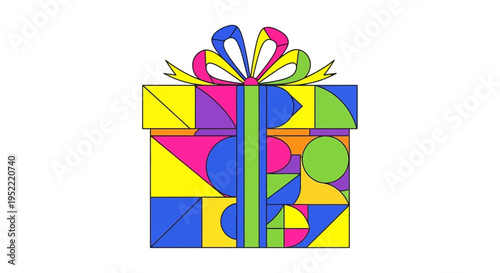 Colorful Geometric Gift Box with Ribbon - Abstract Celebration Surprise
